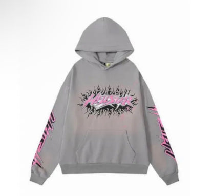 HELLSTAR HOODIE GRAY AND PINK