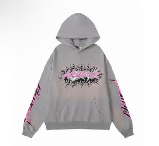 HELLSTAR HOODIE GRAY AND PINK