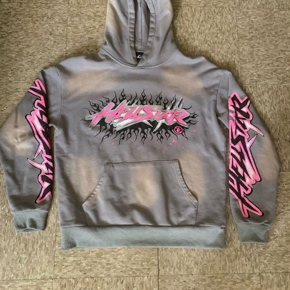 HELLSTAR HOODIE GRAY AND PINK