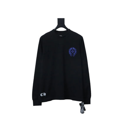 Chrome Hearts Blue Horseshoe Cross Long Sleeve T-Shirt Black