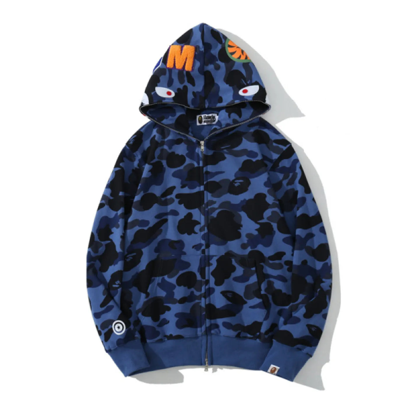 BAPE HOODIE CAMO SHARK ZIP HOODIE NAVY