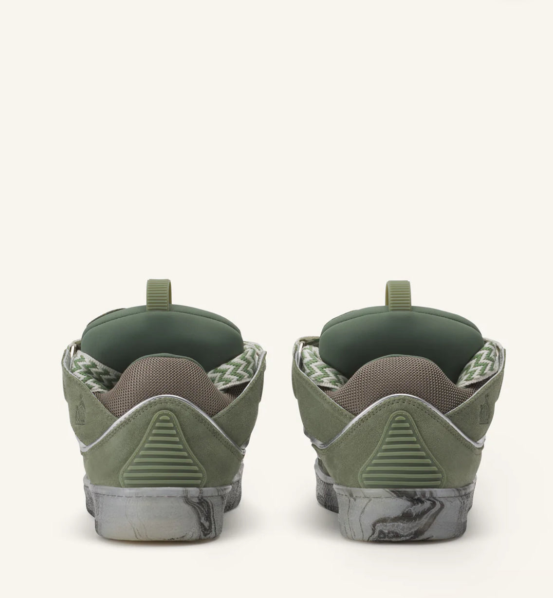 Leather Curb Sneakers With Marbled Sole Green/Silver