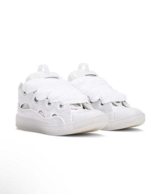 White Leather Curb Glitter Effect Sneakers
