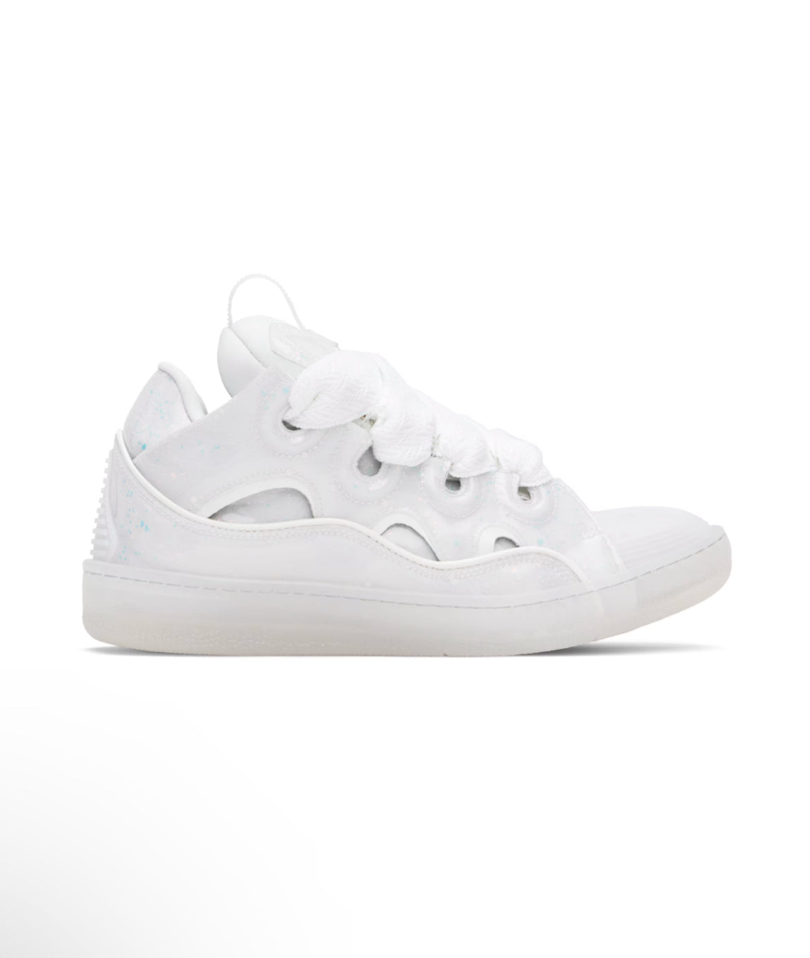 White Leather Curb Glitter Effect Sneakers