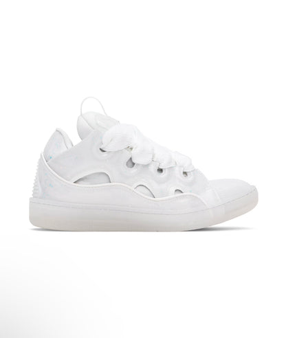 White Leather Curb Glitter Effect Sneakers