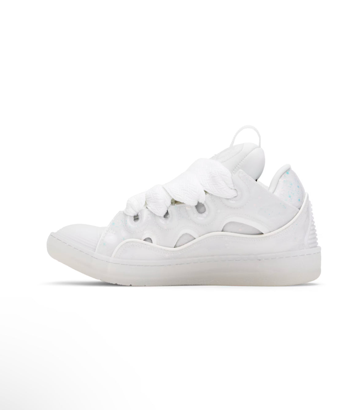 White Leather Curb Glitter Effect Sneakers