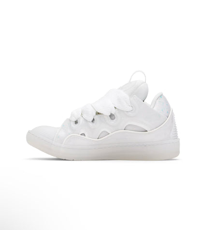 White Leather Curb Glitter Effect Sneakers