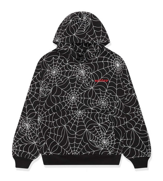SP5DER EMBROIDERED AOP HOODIE BLACK