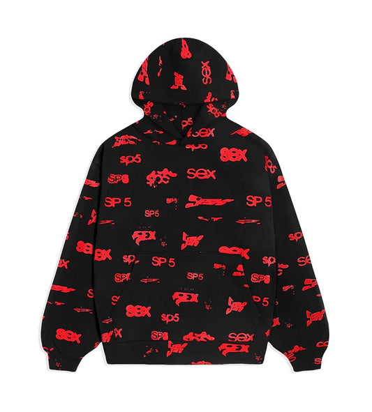SP5DER SEX AOP HOODIE BLACK